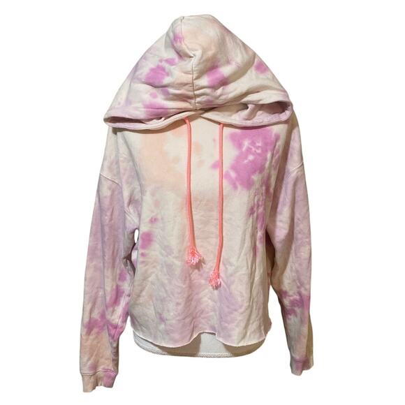 Women’s Pink Tie-dye Oversized Crop Hoodie Size Large Relaxed Comfort Casual - Picture 2 of 11